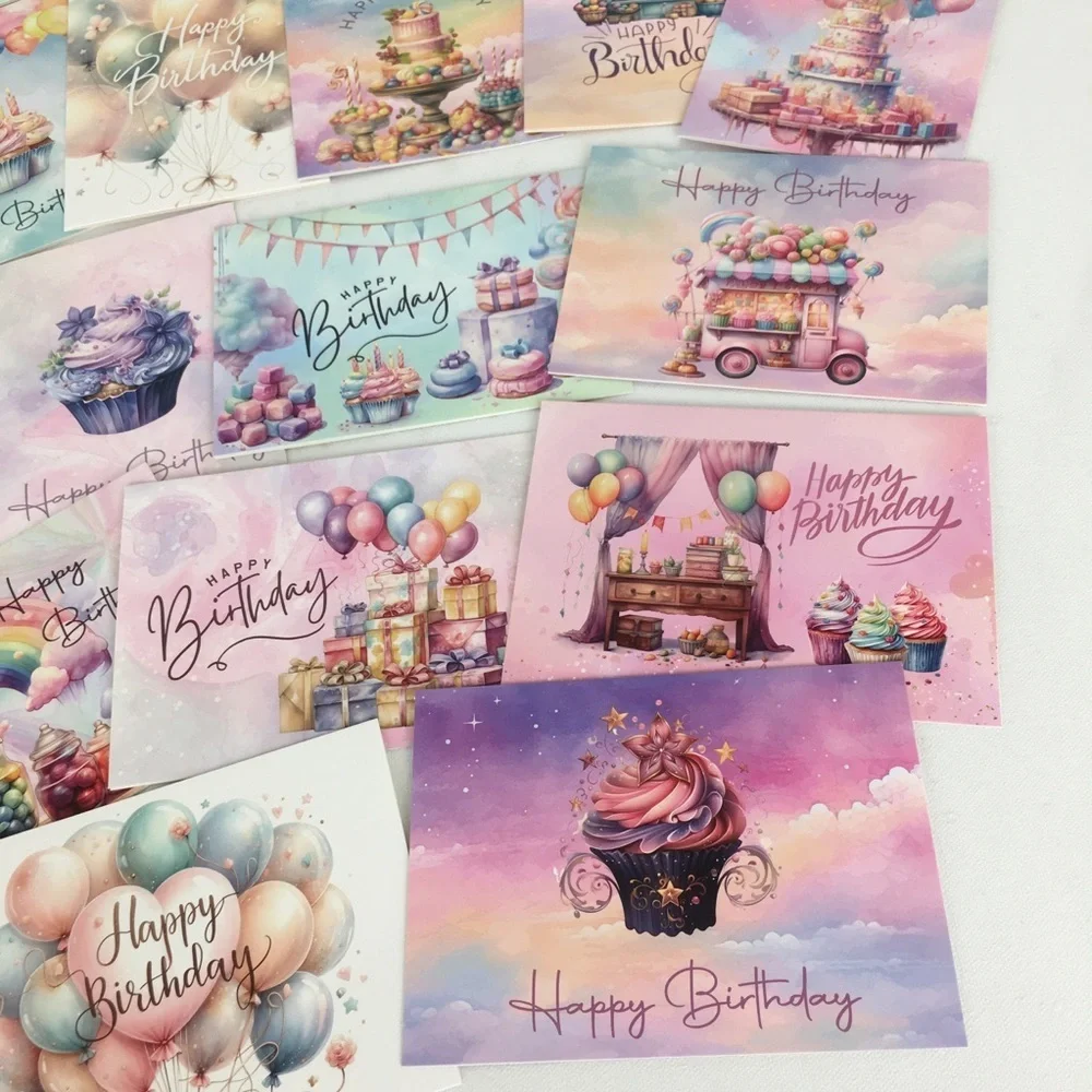 Assortment of 20 Cupcake Birthday Cards Pastel Pink Purple With Envelopes NEW